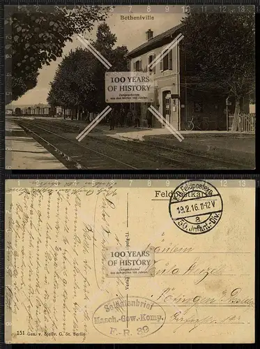 Orig. Foto AK 1. WK Betheniville Bahnhof Feldpost gel. 1916