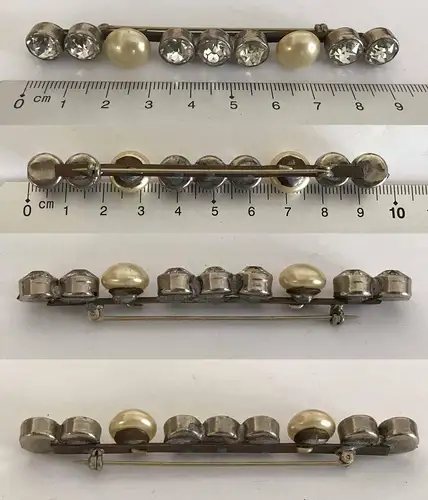Alte Brosche mit Glassteine und Perlen ca. 10x1 cm