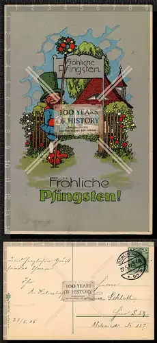 Orig. AK Frohe Fröhliche Pfingsten gel. 1915