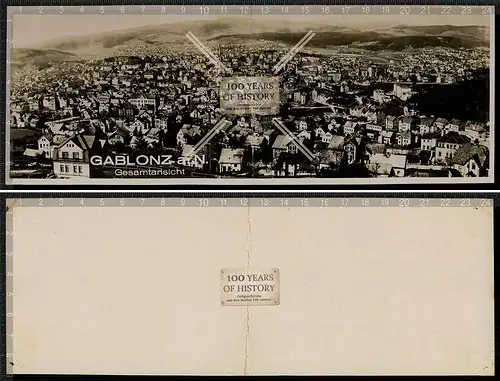 Orig. Foto Gablonz 1930 Ansicht Panorama 24x9 cm mit Knick mittig