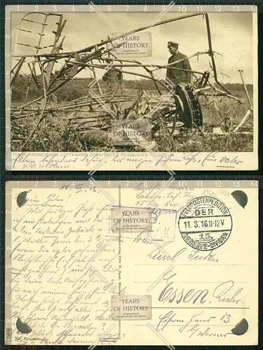 Orig. AK zerstörtes Flugzeug Frankreich Belgien Feldpost gel. 1916