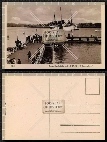 Orig. AK Kiel Ostsee Schleswig-Holstein Reventloubrücke mit S.M.Y. Hohenzollern