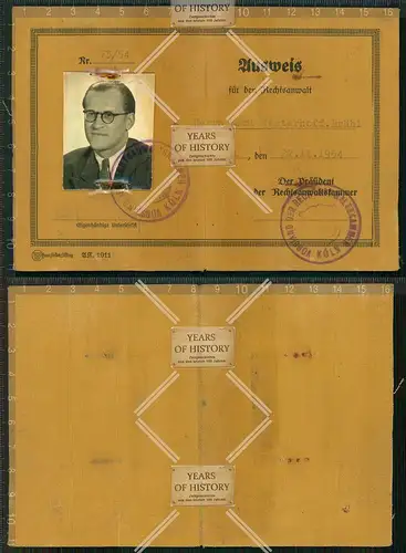 Orig. Rechtsanwalt Ausweis 40/50er Jahre Köln Brühl mit Lichtbild