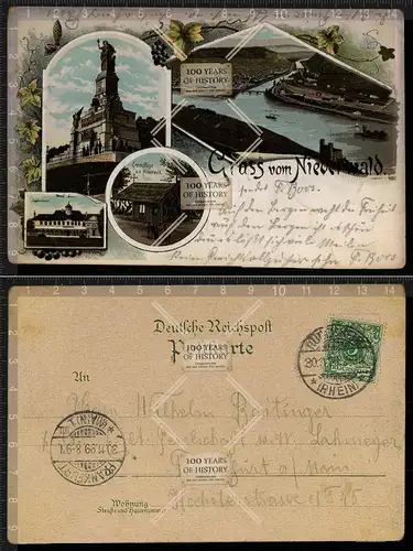 Orig. AK Niederwald Rüdesheim am Rhein Niederwalddenkmal gel. 1899