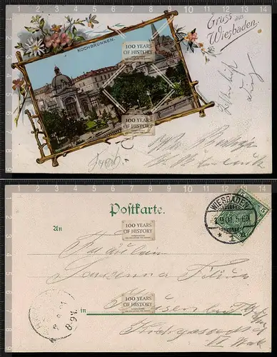 Orig. AK Wiesbaden Karte im Rahmen Kochbrunnen gel. 1901