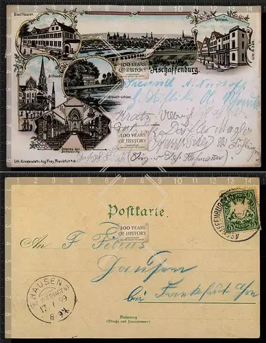 Orig. AK Aschaffenburg Bayern Unterfranken gel. 1899