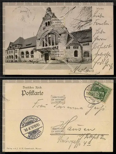 Orig. AK Worms Rheinland-Pfalz Bahnhof gel. 1905