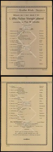 Orig. altes Konzertprogramm Zettel 1908 Osnabrück Großer Klub Vorspielabend Flye