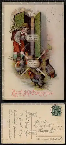 Orig. AK Ostern Prägedruck Hühner gel. 1913