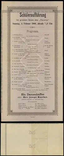 Orig. altes Konzertprogramm Zettel 1900 Hersfeld Schüleraufführung Flyer