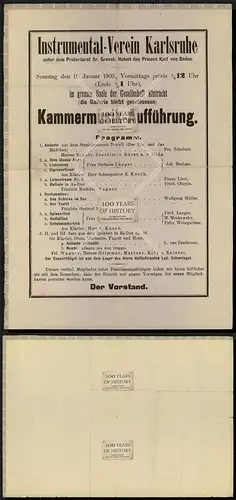 Orig. altes Konzertprogramm Zettel 1903 Karlsruhe Kammermusik Aufführung Instrum