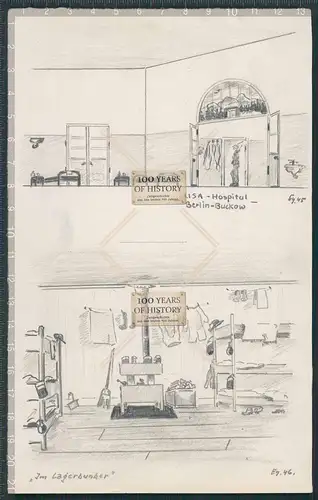 Original Handzeichnung von Soldat Edgar Müller USA Hospital Berlin Buckow mit Bl