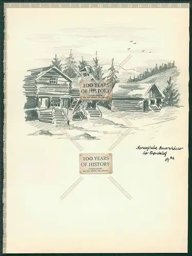 Original Handzeichnung Norwegen 1940 von Soldat Edgar Müller Norwegische Bauernh
