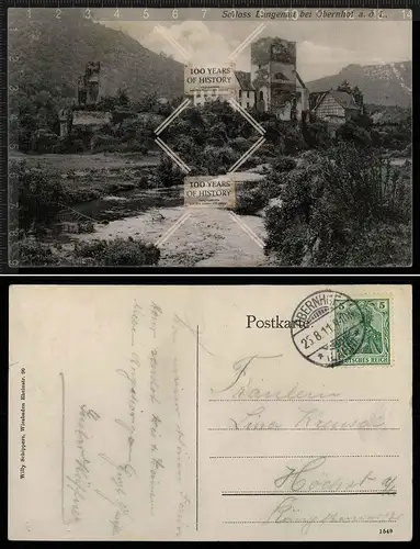 Orig. AK Schloss Langenau b. Obernhof Lahn Rhein Nassau Pfalz gel. 1911