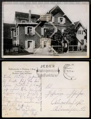Orig. Foto Pfaffenweiler Villingen Schwenningen Gasthaus Engel bei Freiburg 1938