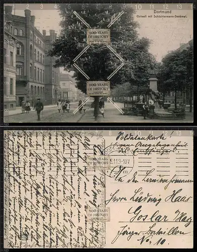 Orig. AK Dortmund Ostwall mit Schüchtermanndenkmal 1911 gelaufen
