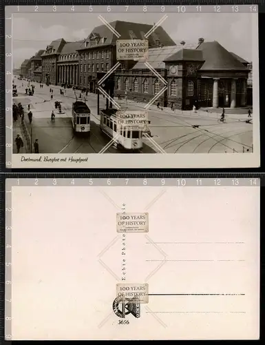 Orig. AK Dortmund Burgtor mit Hauptpost Straßenbahnen