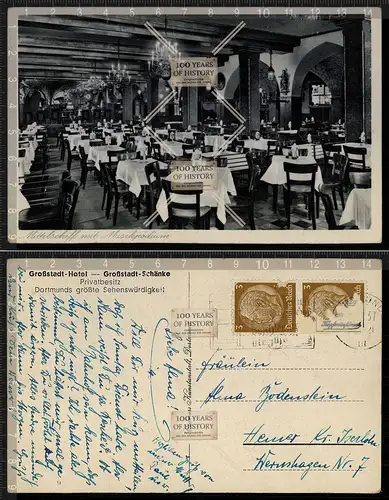 Orig. AK Dortmund Großstadt-Hotel Großstadt-Schänke 1937 gelaufen