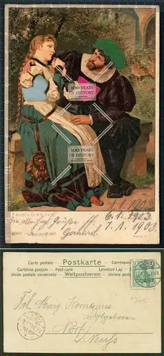 Orig. AK Faust und Gretchen Goethe Prägedruck Seide 1903