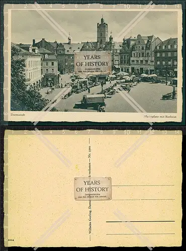 Orig. AK Darmstadt Hessen Marktplatz mit Rathaus 1936