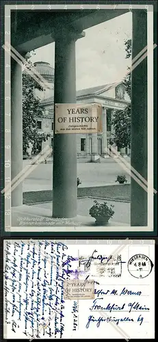 AK Wiesbaden Welt Kurstadt Brunnenkolonnaden mit Kurhaus 1944 Feldpost gelaufen