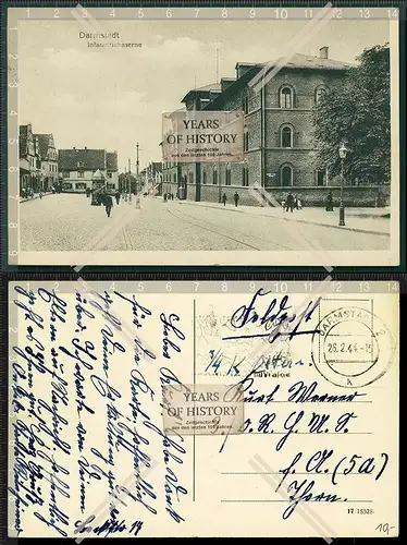 AK Darmstadt Infanterie Kaserne 1944 Feldpost gelaufen Straßenansicht 