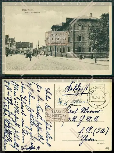 Orig. AK Darmstadt Infanterie Kaserne 1944 Feldpost gelaufen Straßenansicht