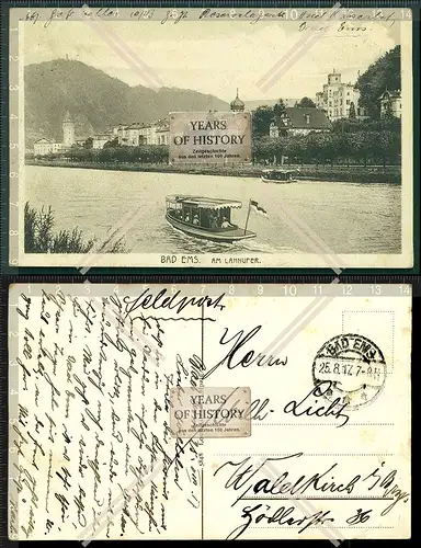 AK Bad Ems am Lahnufer Boote 1917 Feldpost Bostelhaufen nach Waldkirch BW