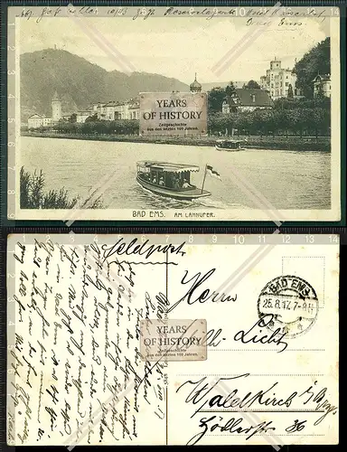 Orig. AK Bad Ems am Lahnufer Boote 1917 Feldpost Bostelhaufen nach Waldkirch im