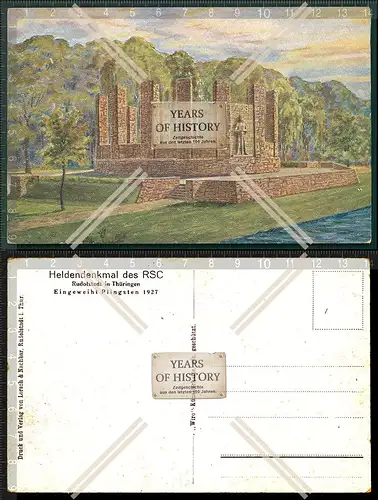 Orig.  AK Rudolstadt Thüringen Heldendenkmal des RSC eingeweiht Pfingsten 1927