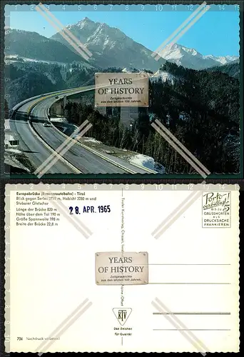 Orig. AK Europabrücke Brennerautobahn bei Schönberg Blick gegen Serles 2719 m