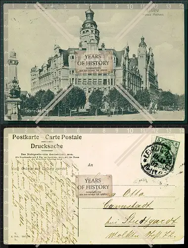 Orig. AK Leipzig Neues Rathaus Straßenbahn Linie 1907 gelaufen