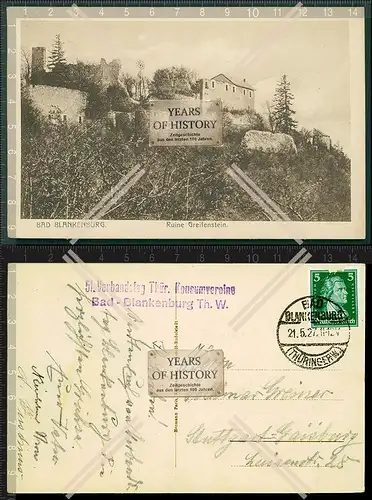 Orig. AK Bad Blankenburg Ruine Greifenstein 1927 Stempel 51. Verbandstag Thüri