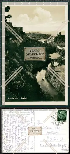 Orig. AK Bad Kösen Rudelsburg und Saaleck 1939 gelaufen Rückseite mit Burgwir