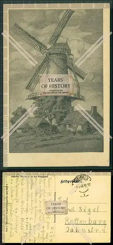 Orig. AK Windmühle aus dem Kriegsgebiet Kriegszeichnungen aus dem Felde 6 Mars