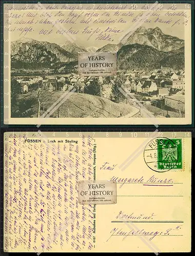 Orig. AK Füssen am Lech mit Säuling Dorf Ansicht mit Alpen Blick 1926 gelaufe