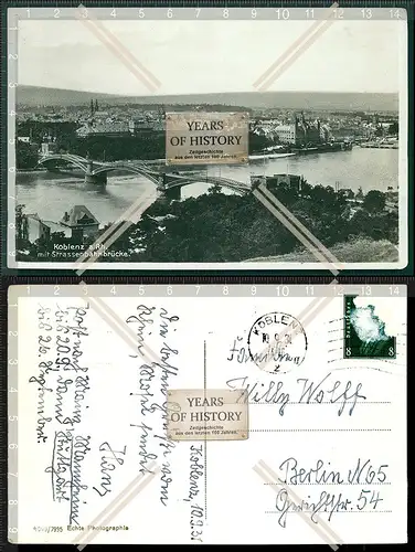 Orig. AK Koblenz am Rhein Straßenbahnbrücke 1931 echte Fotografie gelaufen