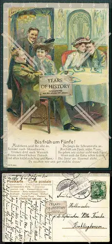 Orig. AK Prägelitho Serie 566 Bis früh um Fünfe  gel. 1906 Mädchens seid ih