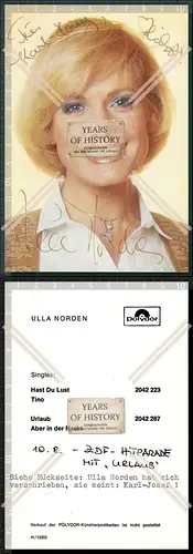 Handsigniertes  Autogramm Ulla Norden Ulla Ilgner-Norden Schlagersängerin und