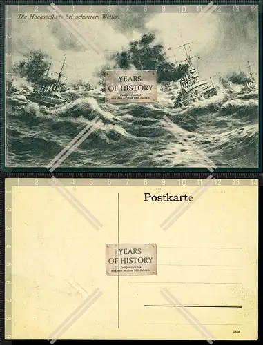 Orig. AK die Hochseeflotte bei schwerem Wetter 1916 Marine Kriegsschiffe