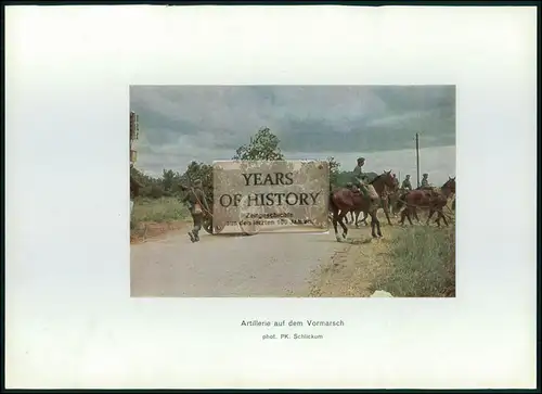 Orig. Farbdruck Seite aus Raumbildalbum Artillerie auf dem Vormarsch