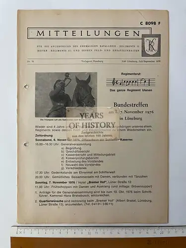 Mitteilungsblatt Heft Kavallerie-Reiter-Regiment 13 Lüneburg Hannover Preußen