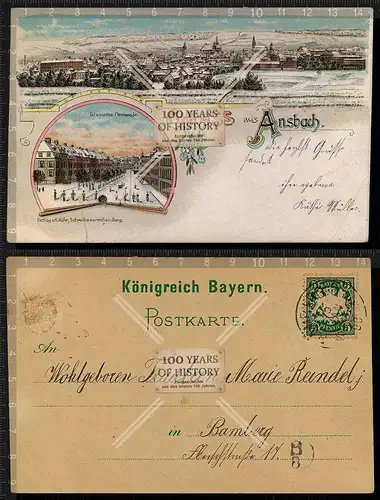 Orig. AK Litho Ansbach b. Nürnberg Bayern Mittelfranken gel. 1898