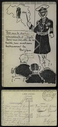 Orig. AK Frankreich gel. 1914 Satire Karikatur Soldaten uvm