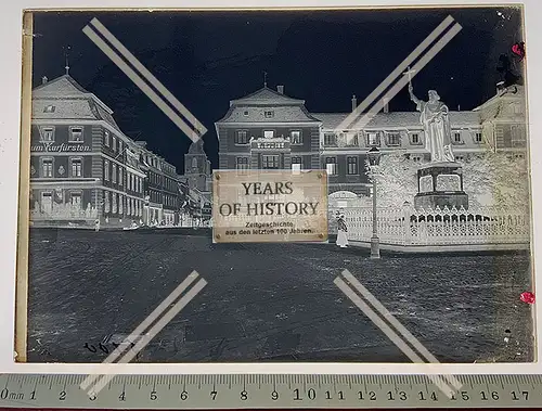 Orig. Glas Dia 1890-1910 Fulda Hessen Hotel zum Kurfürsten Bonifatius Denkmal