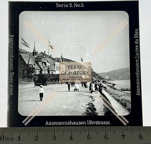 Orig. Glas Dia 1890-1910 Assmannshausen Rüdesheim am Rhein Uferstraße