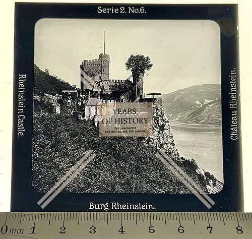 Orig. Glas Dia 1890-1910 Trechtingshausen Burg Rheinstein Voitsberg Vaitzburg M