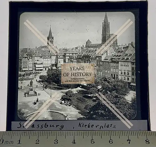 Orig. Glas Dia 1890-1910 Straßburg Kleberplatz Elsass in Frankreich