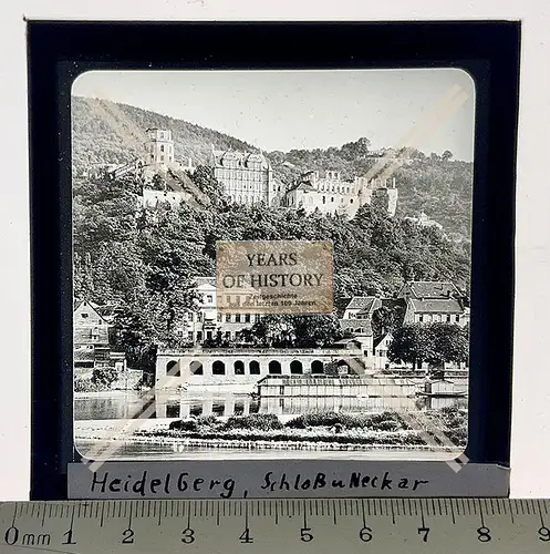 Orig. Glas Dia 1890-1910 Heidelberg am Neckar Schloss vom Fluss ausgesehen