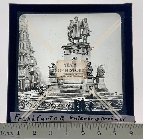 Orig. Glas Dia 1890-1910 Frankfurt am Main Gutenberg Denkmal